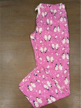 Women's Old Navy Flannel Pajamas Pink Penguins SIZE LARGE NWT